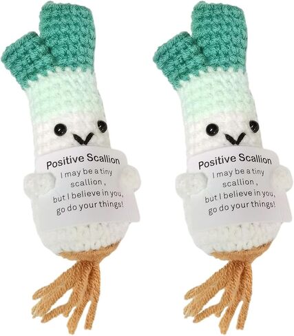 Positive Crochet Scallion Doll Funny Knitted Toys with Positive Card, Emotional Support Scallion Cute Creative Gifts for Friends Party Decoration Encouragement in Saudi Arabia