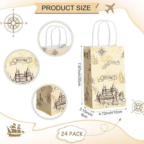 Treela 24 Pcs Magical Wizard Gift Paper Bags Pumpkin Party Favor Bags Vintage Castle Decor Goodie Bags for Kids Boy Girl Birthday Party Halloween Party Supplies(Wizard) in Saudi Arabia
