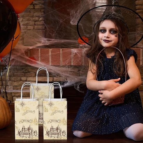 Treela 24 Pcs Magical Wizard Gift Paper Bags Pumpkin Party Favor Bags Vintage Castle Decor Goodie Bags for Kids Boy Girl Birthday Party Halloween Party Supplies(Wizard) in Saudi Arabia