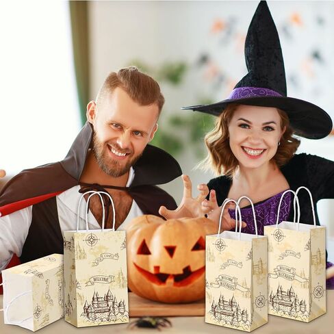 Treela 24 Pcs Magical Wizard Gift Paper Bags Pumpkin Party Favor Bags Vintage Castle Decor Goodie Bags for Kids Boy Girl Birthday Party Halloween Party Supplies(Wizard) in Saudi Arabia