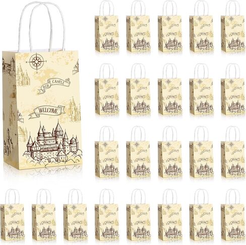 Treela 24 Pcs Magical Wizard Gift Paper Bags Pumpkin Party Favor Bags Vintage Castle Decor Goodie Bags for Kids Boy Girl Birthday Party Halloween Party Supplies(Wizard) in Saudi Arabia