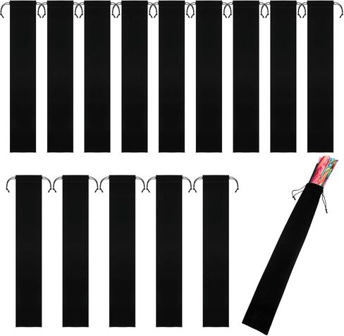 Windyun 12 PCS Long Velvet Draphring Hand Hand Fan Bags Black Fabric Hand Sweves Have Protector Gift Glack Bage Pouch Pouch Pouch For Party Party Wedding (14.57 × 2.76 بوصة) in Kuwait