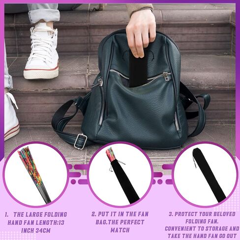 Windyun 12 PCS Long Velvet Draphring Hand Hand Fan Bags Black Fabric Hand Sweves Have Protector Gift Glack Bage Pouch Pouch Pouch For Party Party Wedding (14.57 × 2.76 بوصة) in Kuwait