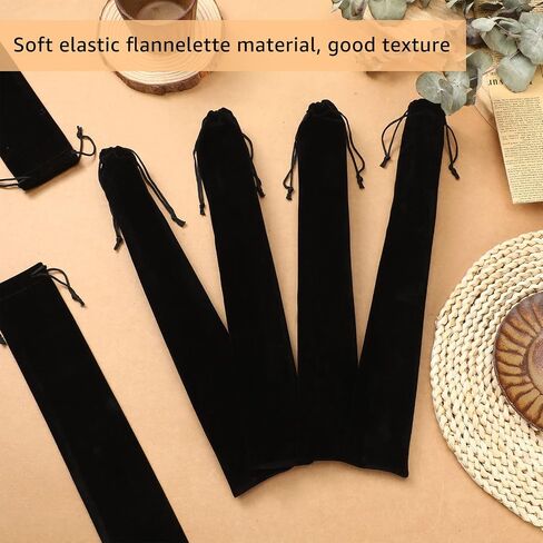 Windyun 12 PCS Long Velvet Draphring Hand Hand Fan Bags Black Fabric Hand Sweves Have Protector Gift Glack Bage Pouch Pouch Pouch For Party Party Wedding (14.57 × 2.76 بوصة) in Kuwait