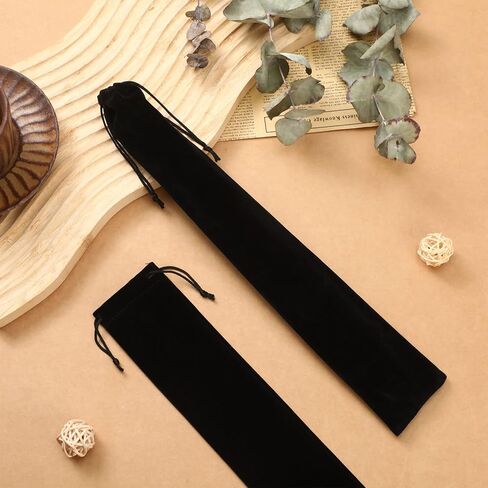 Windyun 12 PCS Long Velvet Draphring Hand Hand Fan Bags Black Fabric Hand Sweves Have Protector Gift Glack Bage Pouch Pouch Pouch For Party Party Wedding (14.57 × 2.76 بوصة) in Kuwait