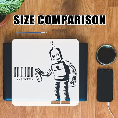 FINGERINSPIRE 6 PCS Bansky Graffiti Stencils 11.8x11.8 inch with Bamboo Brush Large Chimpanzee Monkey Templates Robot Human Graffiti Stencils Earphone Kettle Heart Templates Banksy Theme Stencils in Saudi Arabia