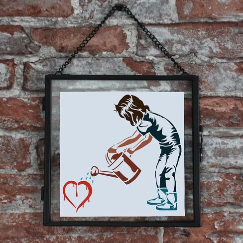 FINGERINSPIRE 6 PCS Bansky Graffiti Stencils 11.8x11.8 inch with Bamboo Brush Large Chimpanzee Monkey Templates Robot Human Graffiti Stencils Earphone Kettle Heart Templates Banksy Theme Stencils in Saudi Arabia