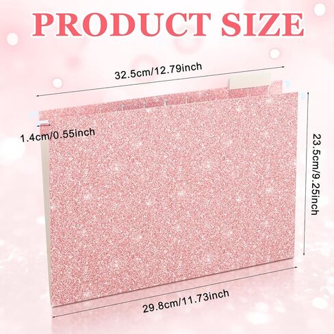 25 PCS Pink Hanging File Bolders 12 × 9.25 '' Glitter Hanging Bolders with 25 Paper 1/5 Tab القابلة للتعديل و 25 علامة تبويب بلاستيكية لسطح مكتب المخططات الطبية in Kuwait
