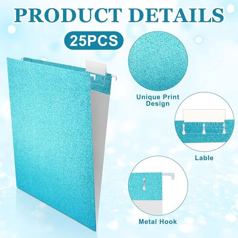 25 PCS Pink Hanging File Bolders 12 × 9.25 '' Glitter Hanging Bolders with 25 Paper 1/5 Tab القابلة للتعديل و 25 علامة تبويب بلاستيكية لسطح مكتب المخططات الطبية in Kuwait