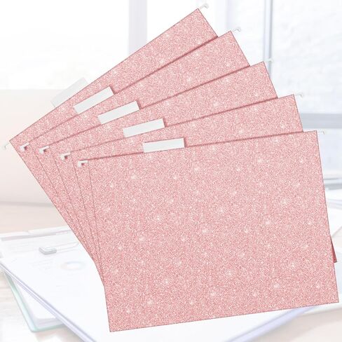 25 PCS Pink Hanging File Bolders 12 × 9.25 '' Glitter Hanging Bolders with 25 Paper 1/5 Tab القابلة للتعديل و 25 علامة تبويب بلاستيكية لسطح مكتب المخططات الطبية in Kuwait