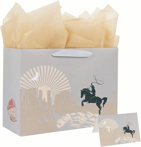 ysmile Cowboy Gift Bag for Men Boy, 13" Large Paper Bag Wrapping Tissue, Single 1 Pack in Kuwait