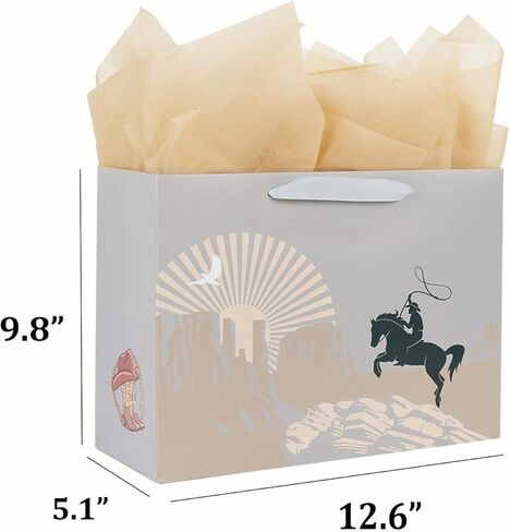 ysmile Cowboy Gift Bag for Men Boy, 13" Large Paper Bag Wrapping Tissue, Single 1 Pack in Kuwait