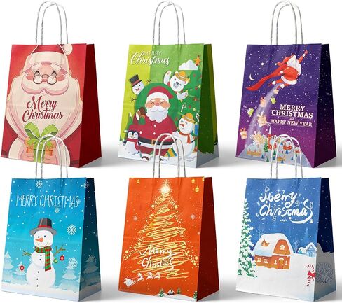 24Pcs Christmas Kraft Gift Bags, Holiday Paper Gift Bags, Medium Christmas Gift Bags with Handles, Christmas Kraft Paper Bags Bulk, Christmas Paper Bags with Handles , Six Designs for Christmas Holidays Party Favors and Presents in Saudi Arabia