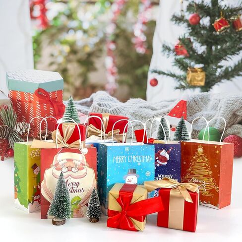 24Pcs Christmas Kraft Gift Bags, Holiday Paper Gift Bags, Medium Christmas Gift Bags with Handles, Christmas Kraft Paper Bags Bulk, Christmas Paper Bags with Handles , Six Designs for Christmas Holidays Party Favors and Presents in Saudi Arabia