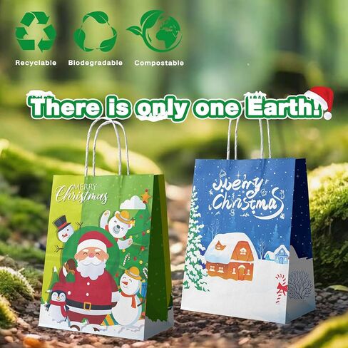 24Pcs Christmas Kraft Gift Bags, Holiday Paper Gift Bags, Medium Christmas Gift Bags with Handles, Christmas Kraft Paper Bags Bulk, Christmas Paper Bags with Handles , Six Designs for Christmas Holidays Party Favors and Presents in Saudi Arabia