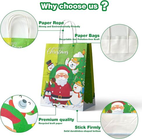 24Pcs Christmas Kraft Gift Bags, Holiday Paper Gift Bags, Medium Christmas Gift Bags with Handles, Christmas Kraft Paper Bags Bulk, Christmas Paper Bags with Handles , Six Designs for Christmas Holidays Party Favors and Presents in Saudi Arabia