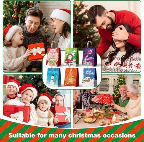 24Pcs Christmas Kraft Gift Bags, Holiday Paper Gift Bags, Medium Christmas Gift Bags with Handles, Christmas Kraft Paper Bags Bulk, Christmas Paper Bags with Handles , Six Designs for Christmas Holidays Party Favors and Presents in Saudi Arabia