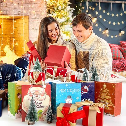 24Pcs Christmas Kraft Gift Bags, Holiday Paper Gift Bags, Medium Christmas Gift Bags with Handles, Christmas Kraft Paper Bags Bulk, Christmas Paper Bags with Handles , Six Designs for Christmas Holidays Party Favors and Presents in Saudi Arabia
