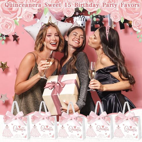 Skyygemm 25 يضع حفلات Quinceanera للضيوف حقيبة هدايا Quinceanera مع مقابض حقيبة حلوى صغيرة مع Bow Ribbon Mis Decince Sweet 15 حفلة عيد ميلاد (Pink) in Saudi Arabia