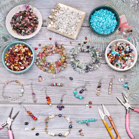 500 pcs Natural Chip Stone Beads, Amazonite Aquamarine 5-8 mm Irregular Gemstones Healing Crystal Loose Rocks Bead Hole Drilled for Jewelry Making Bracelet in Kuwait