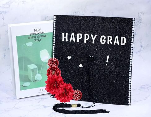 Penta Angel Graduation Cap Decorations 2 Sheets Glitter Paper Card 2PCS ALPHABET NUMBER NUMBER STABLES 2PCs ملصقات لؤلؤة ذاتية لتلصقات CAP CAP CAP DIY (أسود) in Saudi Arabia