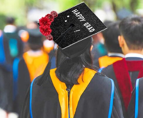 Penta Angel Graduation Cap Decorations 2 Sheets Glitter Paper Card 2PCS ALPHABET NUMBER NUMBER STABLES 2PCs ملصقات لؤلؤة ذاتية لتلصقات CAP CAP CAP DIY (أسود) in Saudi Arabia