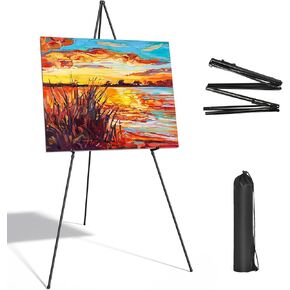 عرض Golden Easel Stand - 63 "فنان Tripod Fore Floor Floor Easel - ملصق فني قابل للتعديل سهلة طي المعدنية لعروض العرض ، الزفاف ، الطلاء
