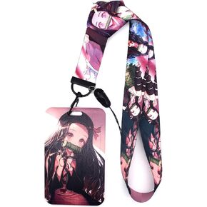Anime Lanyard with ID Holder for Kamado Nezuko Slayer Neck Lanyard for Keys Keychain Mobile Phone Strap Badge Holder