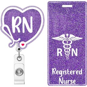 Plifal RN Registered Nurse Badge Reel Holder Retractable with Badge Buddy for Nurse Nursing, Caduceus Stethoscope Alligator Clip Name Tag ID Card Set Cute Hospital Work Accessories