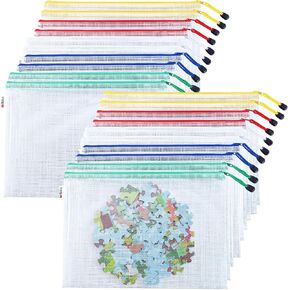 20pcs Mesh Zipper Pouch Bags File Puzzle Storage Bags, A4 Zipper Bags for Organizing Storage, Waterproof Zipper Pouches with Label Pocket, Board Games and Office Supplies (Macaroon Colors)