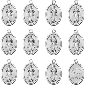 40Pcs Alloy Sacred Heart of Jesus Charms "Jesus,I Trust in You" Religious Medal Charm Pendants For Women & Men Gift DIY Necklace Bracelet Jewelry Making