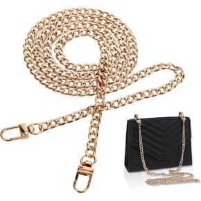 47"Gold Purse Chain Strap, Flat Chain Strap Handbag Chains with Metal Buckles for Purse Replacement Shoulder Handbag