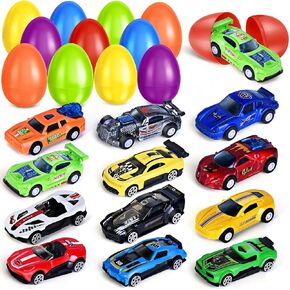12Pack Prefilled Easter Eggs with Toys Inside, Easter Eggs with Die-cast Racing Cars for Kids Easter Basket Stuffers, Easter Egg Hunting Games, Easter Party Favor, Easter Prizes Reward