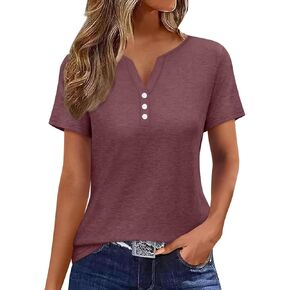EADINVE Womens T Shirts V Neck Buttons Down Tops Casual Summer Tees Short Sleeve Loose Fit Tops Blouses