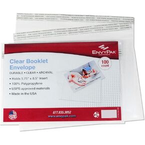 Envelope Crystal Clear Booklet Style 6" x 9", Permanent Tape (5.5″ x 8.5″ Insert Size) Holds Booklets, Catalogs and Brochures. - Box of 500