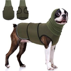 KOESON Dog Calming Hoodie, Pet Thunder Jacket with Ear Wrap, Breathable Dog Anti-Anxiety Vest for Thunder, Fireworks, Travel, Separation, Comfort Pet Anxiety Relief Wrap, Army Green XL