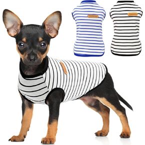 Dog Shirts for Small Dogs 2 Pack, S Dog Sleeveless Striped Vests Dog Pullover T-Shirts Lightweight Puppy Kitten Tank Top Cat Tee for Chihuahua, Blueblack-S