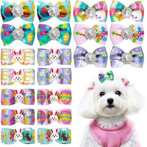 20Pcs Easter Dog Bows Rabbit Eggs Bunny Small Handmade Dog Pet Hair Bows with Rubber Bands Rhinestone Bows Top Knot Easter Grooming Hair Accessories for Easter Medium Dogs Pet Supplies