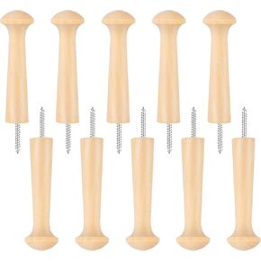 10 Pcs Wooden Shaker Peg Screw-On Wood Hook Shaker Pegs, 3.7inch Wood Hooks Peg Hooks, Unfinished Wood Shaker Pegs for Hanging Clothes Hats Keys Bags Towel