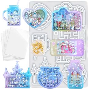 Epoxy Resin Maze Shaker Molds Set with Beads, Seal Films 13-Count Castle, Heart, Drink, Fish Tank, Straw Cup, Handheld Game, Camera