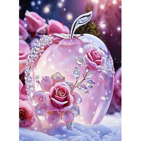 JFYHAB 5D Apple Apple Art Kits للبالغين المبتدئين DIY الكامل جولة الحفر الماس مجموعات الطلاء الوردي الوردي من قبل Diamonds Dot Gem Art Crystal Apple Decor