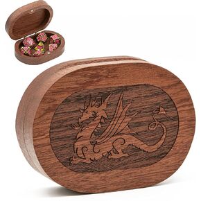 Udixi الخشبية النرد مربع sapele dice case with lid المغناطيسي للتخزين 6 -die polygonal dnd ، carring سهلة ، هدية DND (النمط البيضاوي - التنين)