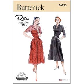 Butterick Misses' Vintage 1950's One Piece Dress Sewing Pattern Kit, Design Code B6956, 18-20-22-24-26, Multicolor