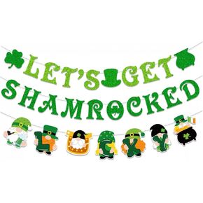 Lucky St. Patrick's Day Decorations Let's Get Shamrock Banner St. Patrick's Day Party Decorations St Patricks Day Banner Irish Party Gnomes Green Shamrocks Banner