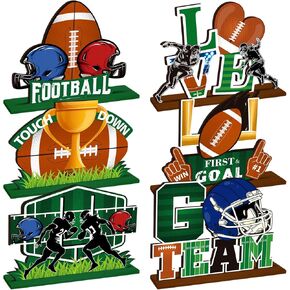 6 Pcs Football Party Decorations Wooden Football Table Centerpiece Football Tiered Tray Decor Player Time Game Day Touchdown Sign Detachable Birthday Table Topper for Sport Party Supplies
