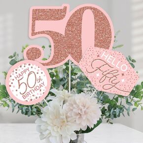 Big Dot of Happiness 13th Pink Rose Gold Birthday - Happy Birthday Party Centerpiece Sticks - Table Toppers - Set of 15