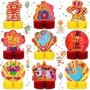 9 Pcs Circus Carnival Party Decorations 3D Honeycomb Centerpieces Table Decoration for Circus Carnival Theme Party Birthday Party Baby Shower, 7.5 x 7.8 Inch