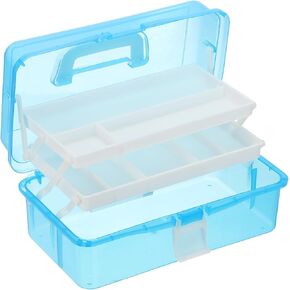 YOKIVE Art Supply Storage Organizer, Art Tool Storage Box 3-Tray Craft Box Art Supplies Organizer with Handle Buckle for Brushes Paints Stamps, Blue