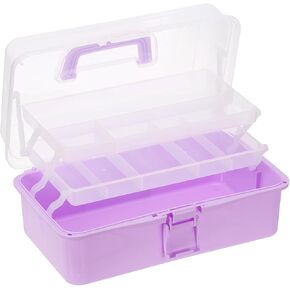 YOKIVE Art Supply Storage Organizer, Art Tool Storage Box 3-Tray Craft Box Art Supplies Organizer with Handle Buckle for Brushes Paints Stamps, Light Purple