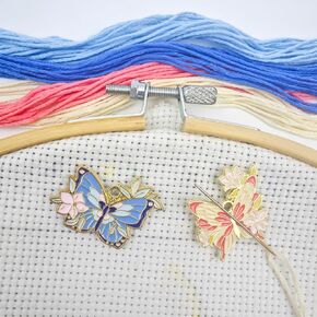 2 Pcs Needle Minder,Flowers and Butterfly Design for Cross Stitch, Enamel and Magnetic Sewing, Embroidery and Needlework Accessories